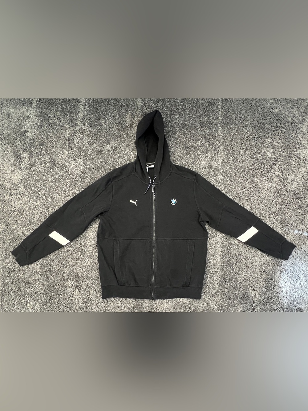 Puma BMW Motorsport Hoodie Men’s Size Large Full Zip Jacket Black White Logo